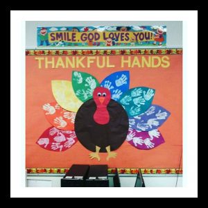handprint turkey bulletin board idea for kids