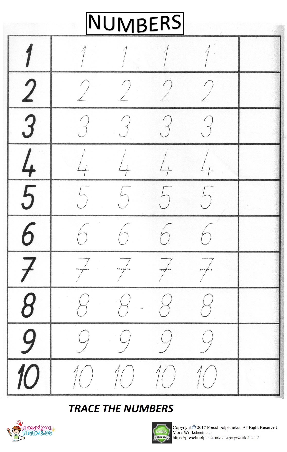 Tracing Numbers For Preschoolers Worksheets
