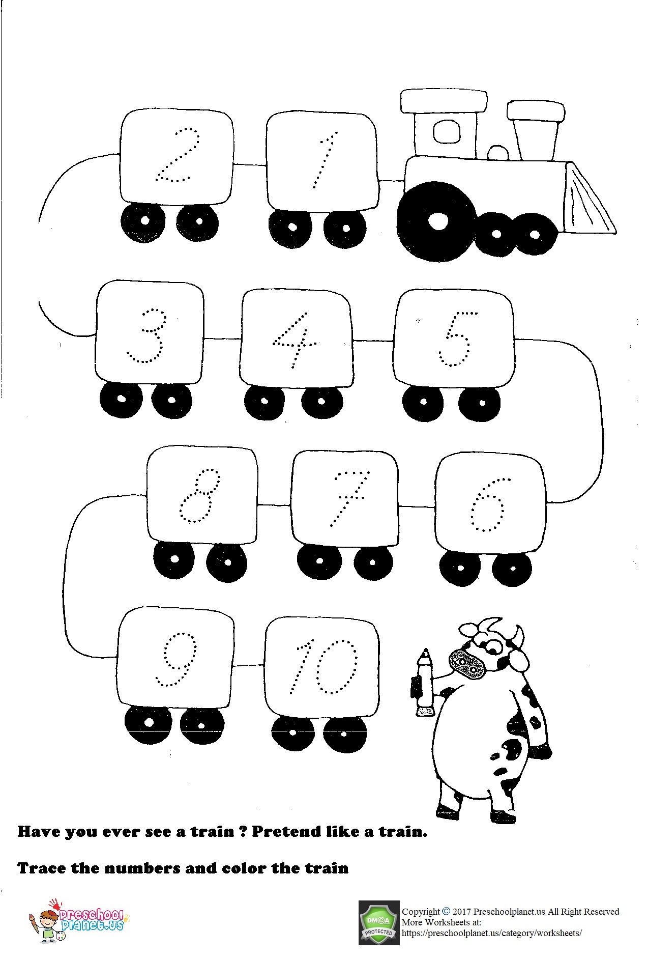 number trace worksheet for preschool