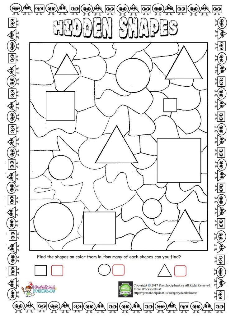 Hidden shapes worksheet - Preschoolplanet