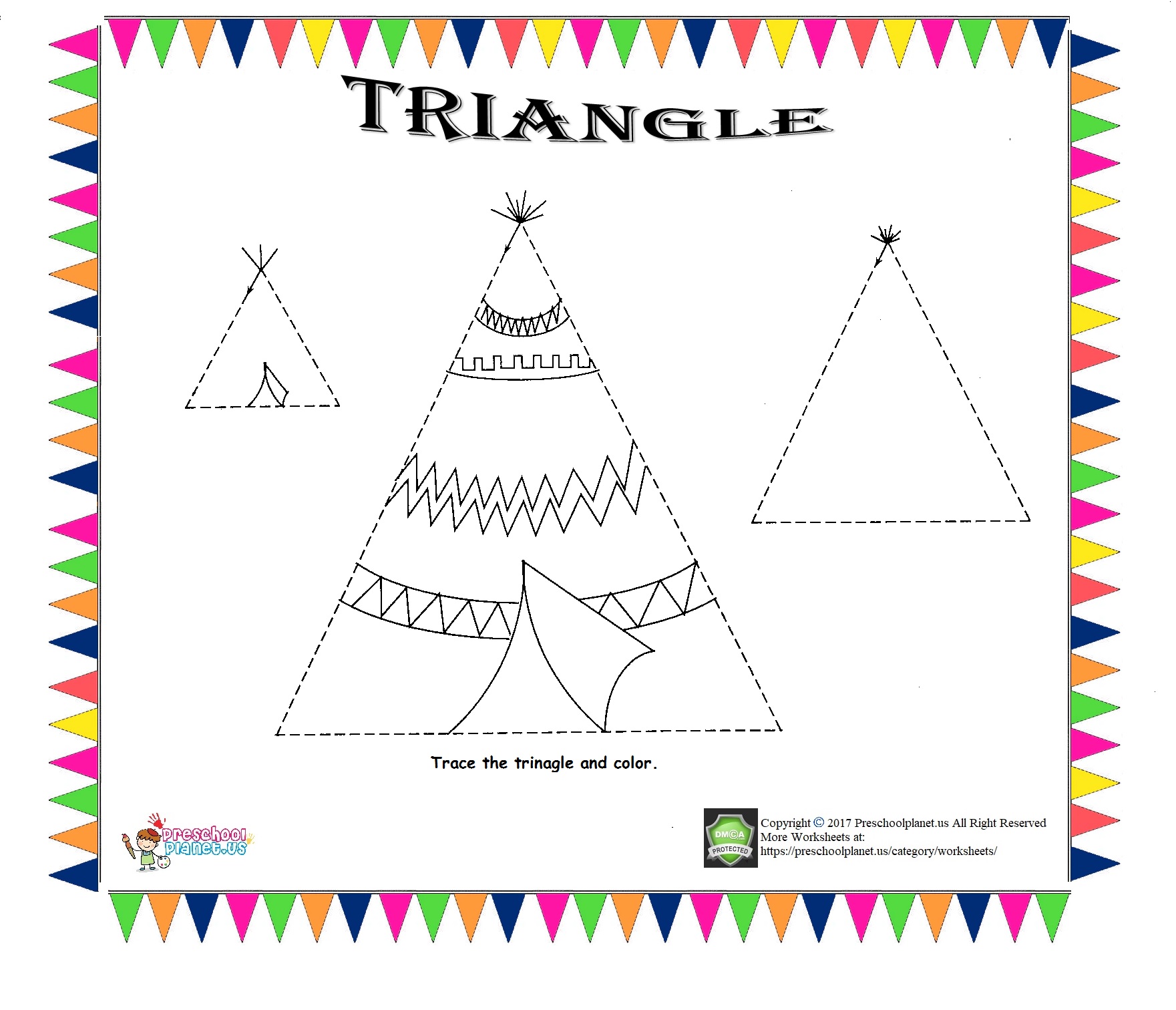 triangle trace worksheet for kids