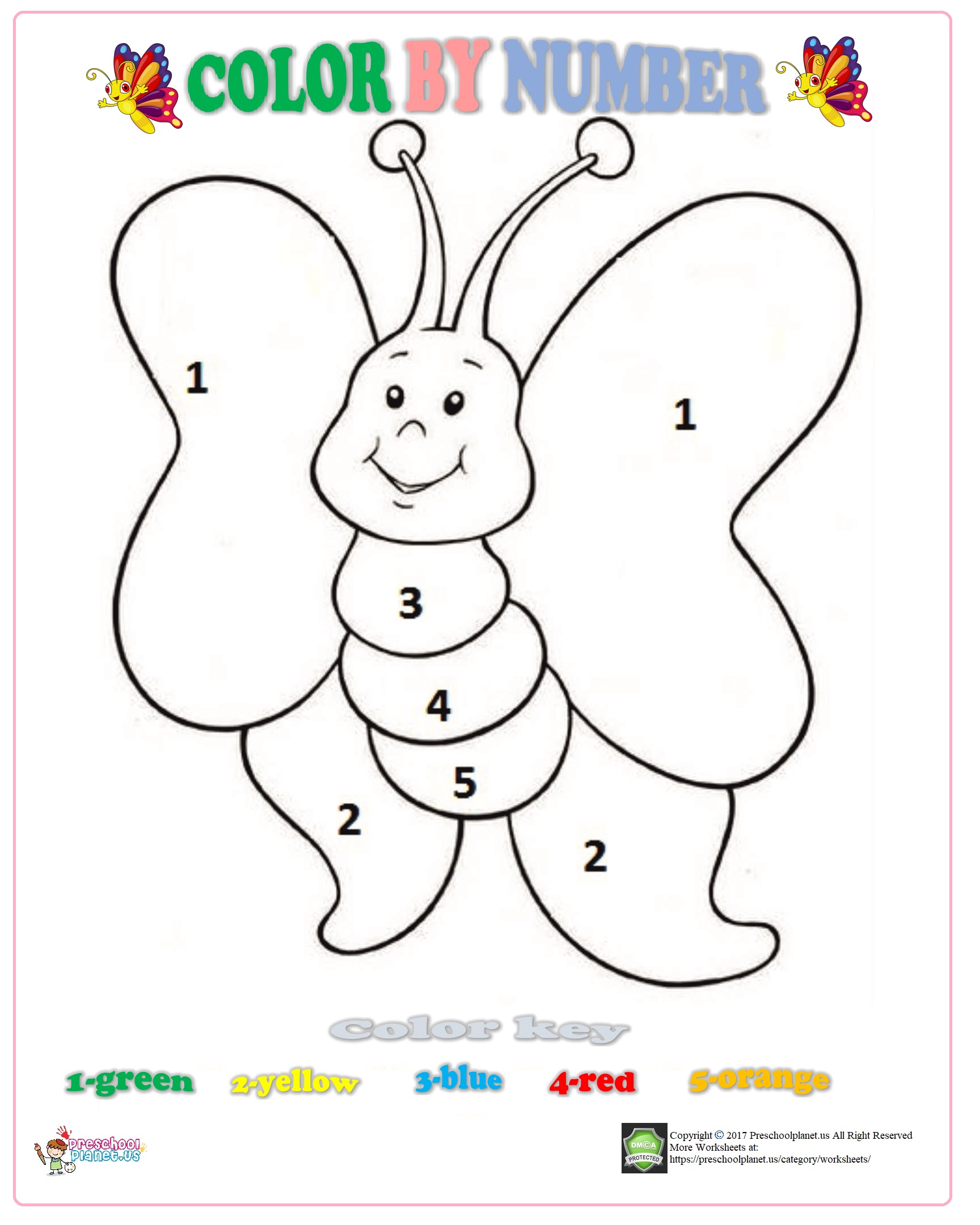 color by number butterfly worksheet