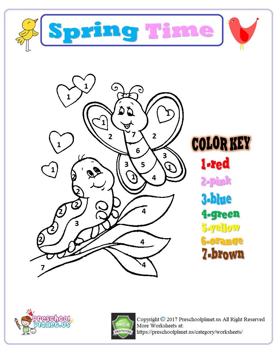 Color by number spring worksheet for kindergarten ...