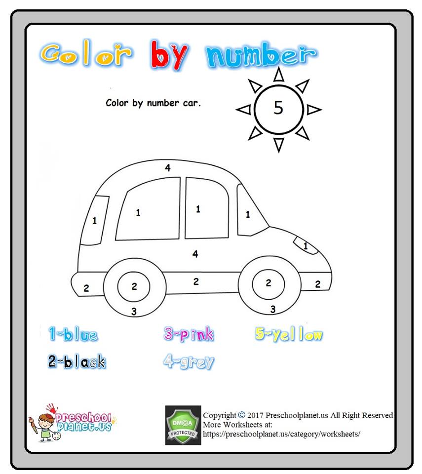 color by number car worksheet