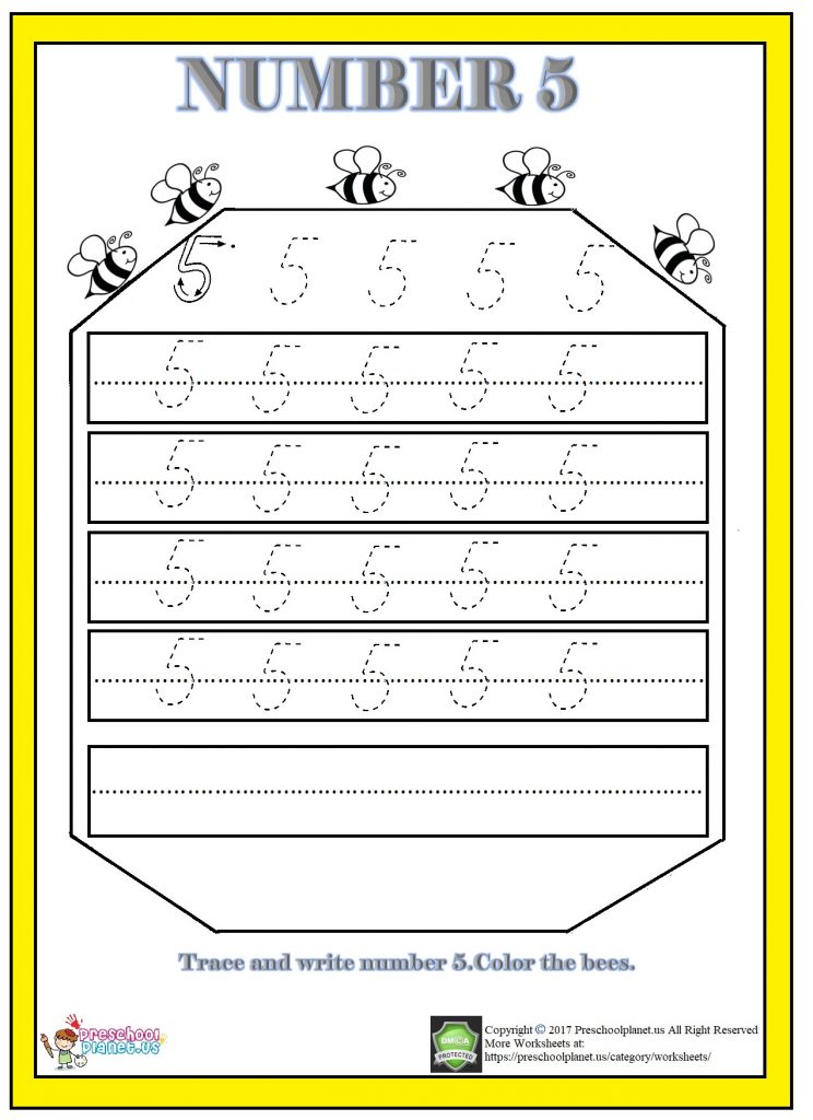 Free Kindergarten Math Worksheets Number Five5 Number 5 Worksheets For Children Activity