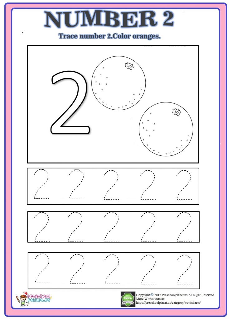 Number 2 Tracing Worksheets Free