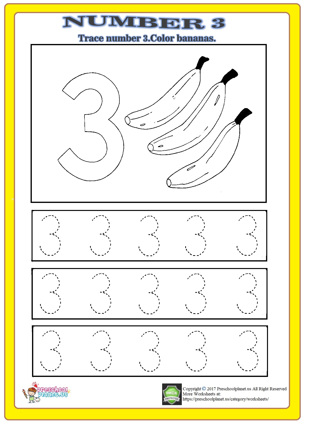 Free Printable Number Three Worksheet For Kindergarten Number 3 Handwriting Practice Worksheet