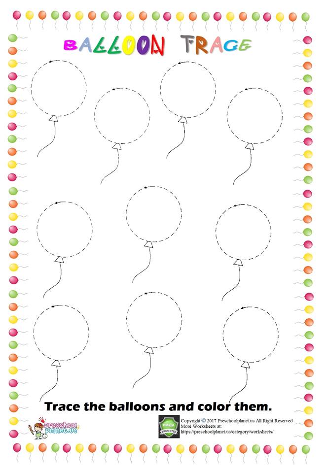 Balloon trace worksheet – Preschoolplanet