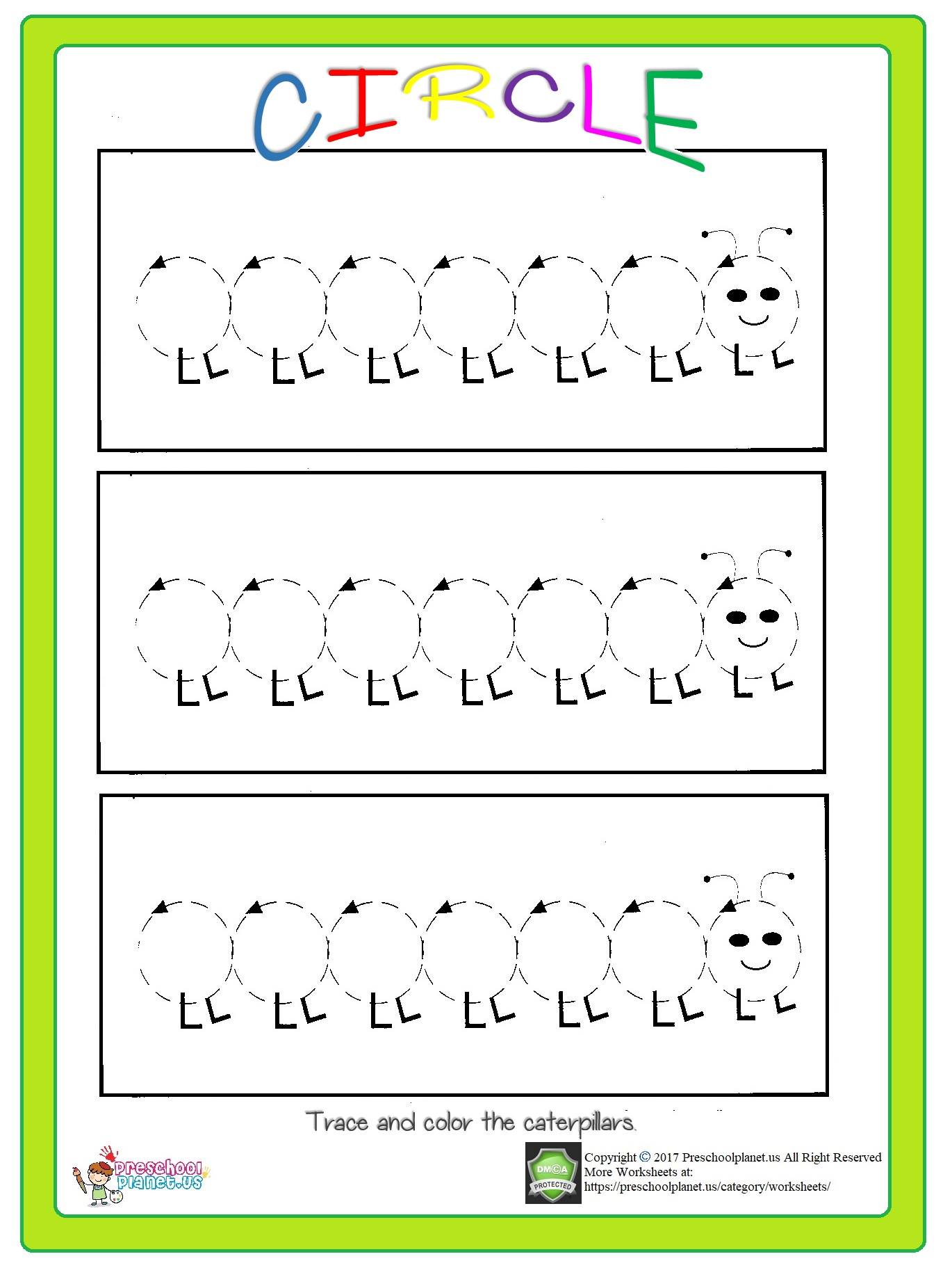 caterpillar circle trace worksheet preschoolplanet