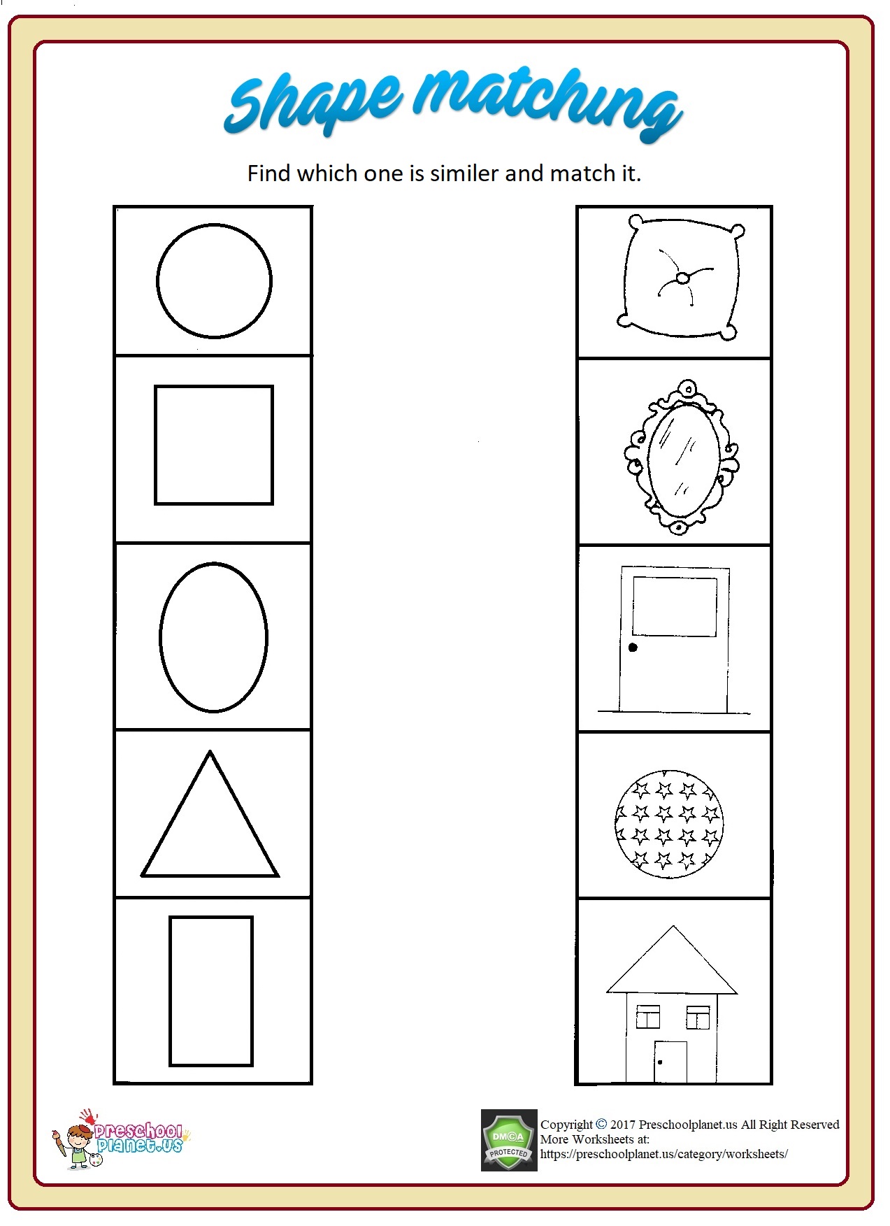 shape matching worksheet preschoolplanet