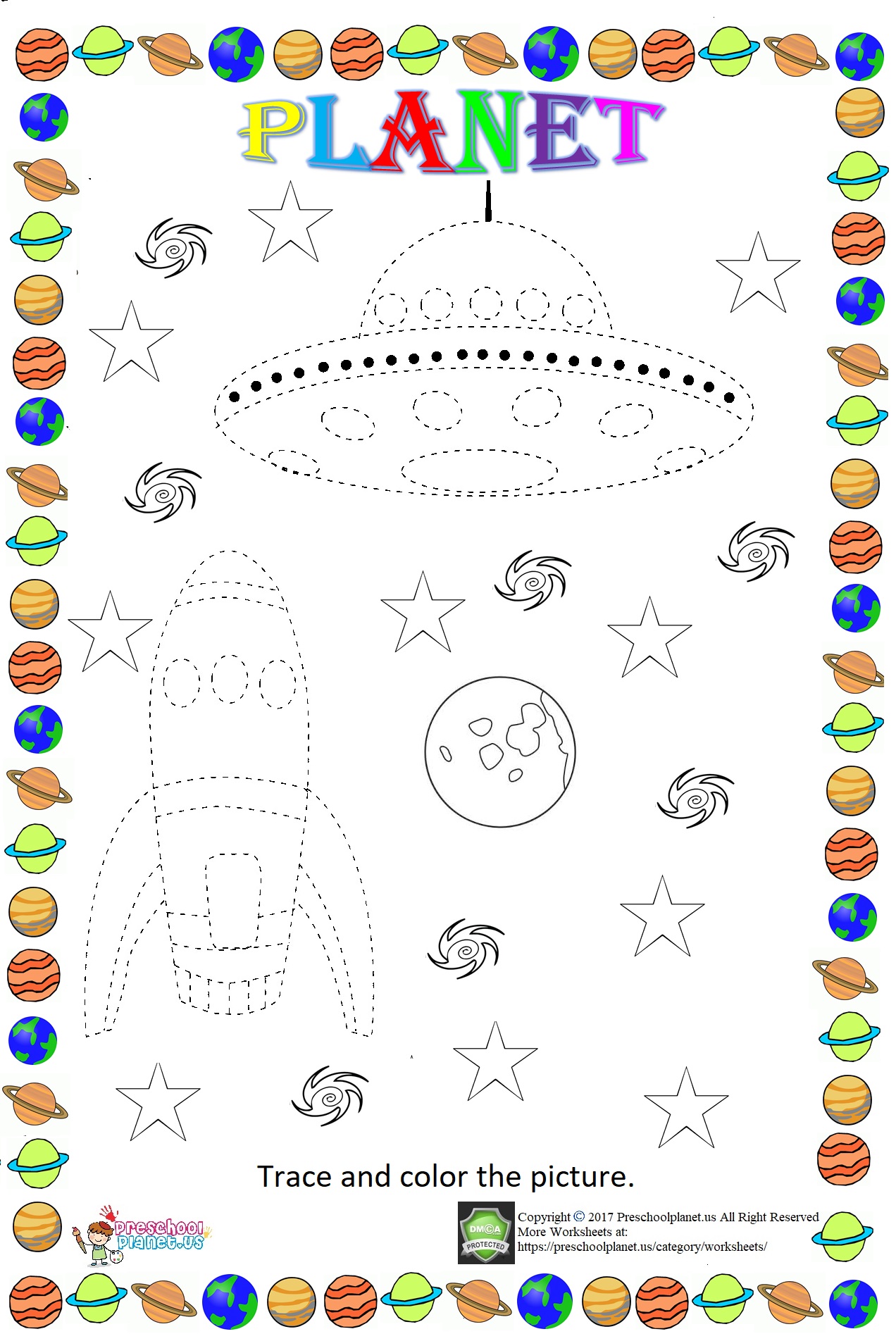 Space Themed Trace Worksheet