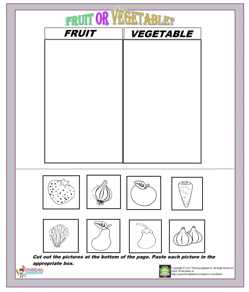 fruit vegetable worksheet for kids
