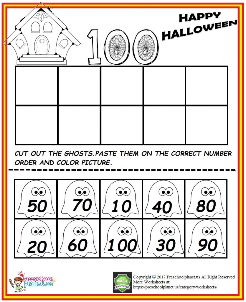 halloween number order worksheet