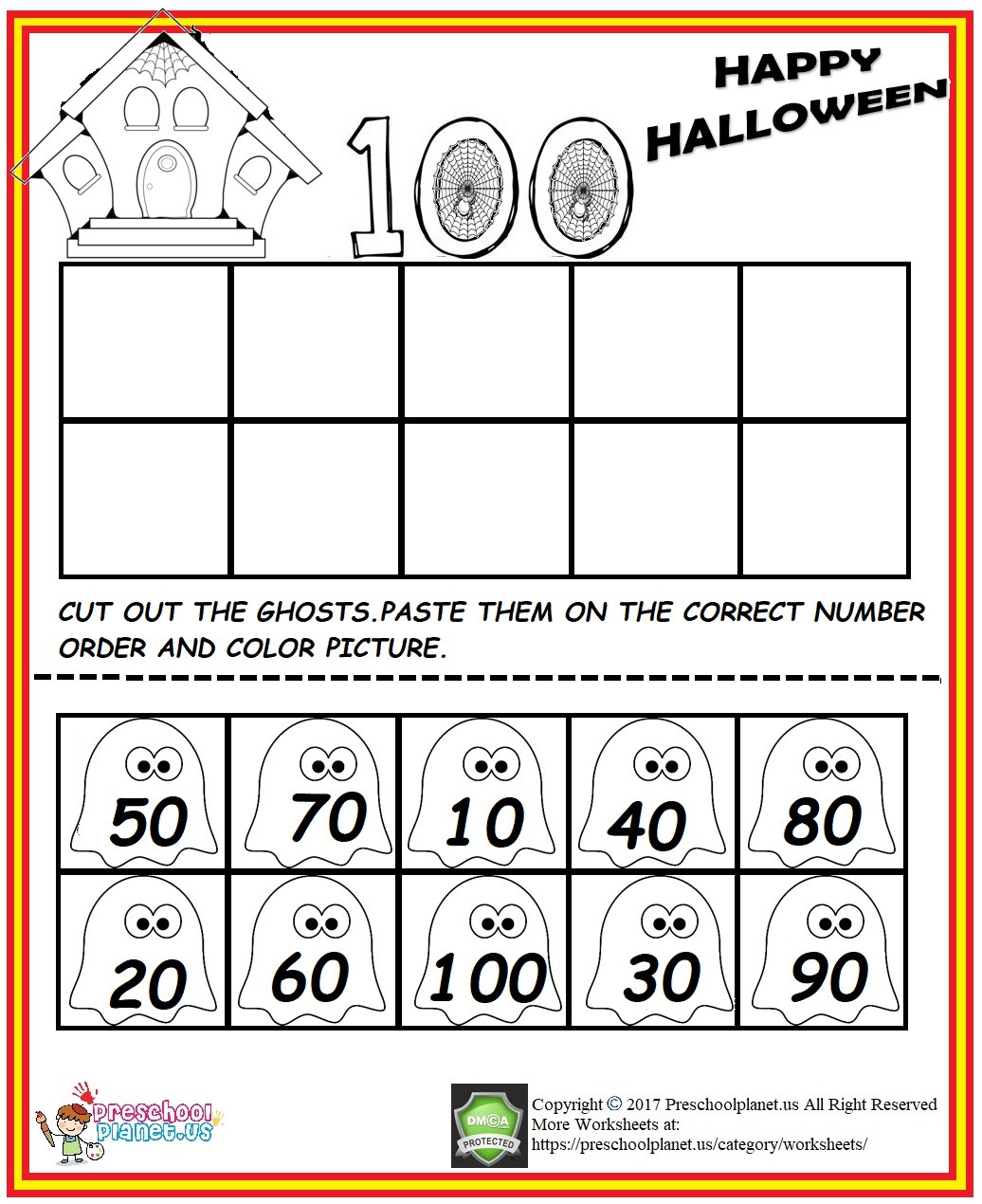 halloween number order worksheet