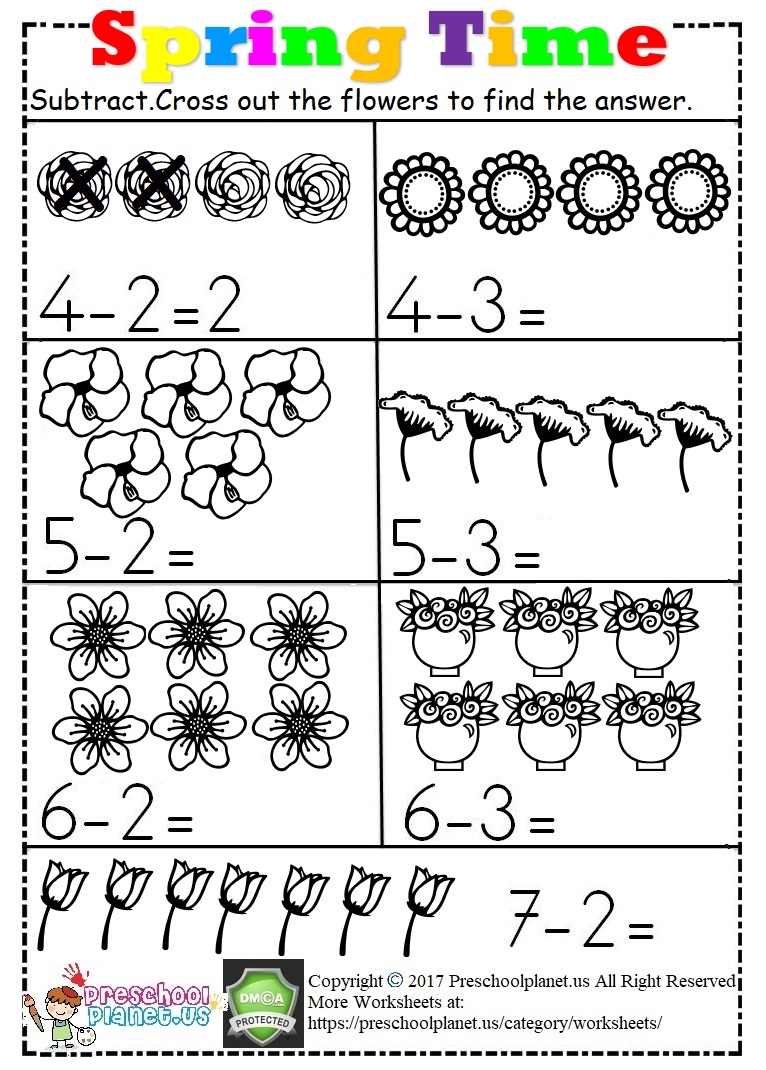 Spring Subtraction Worksheet For Kids