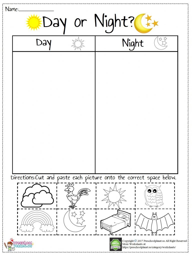 Day And Night Worksheet – Preschoolplanet Regarding Day And Night Worksheet