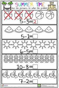 Summer Subtraction Worksheet – Preschoolplanet