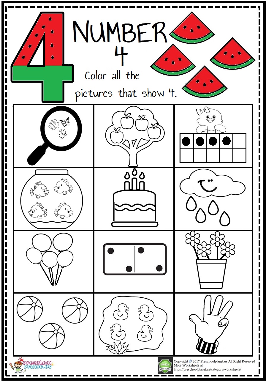 Number 4 Worksheets For Kindergarten